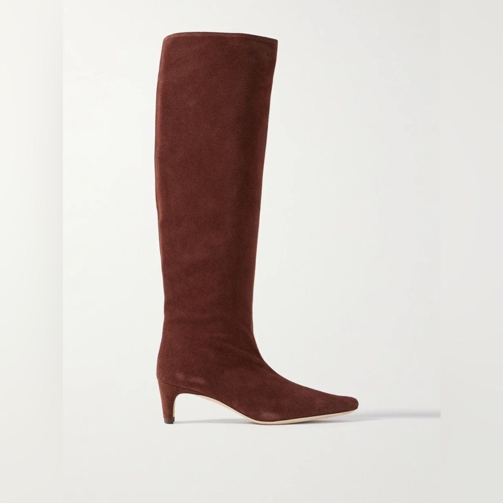 Staud Wally Wally Suede Knee Boots In Chocolate Brow Suede